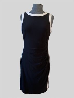 Chaps Est.1978 Black Dress with White Trim - Classic Sheath, Size L